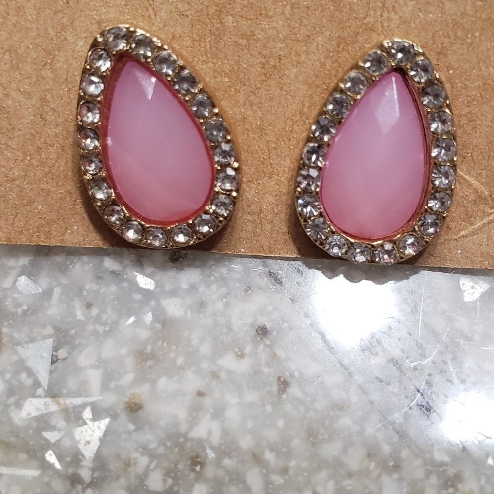 Pink, Gold, and Rhines Teardrop Earrings